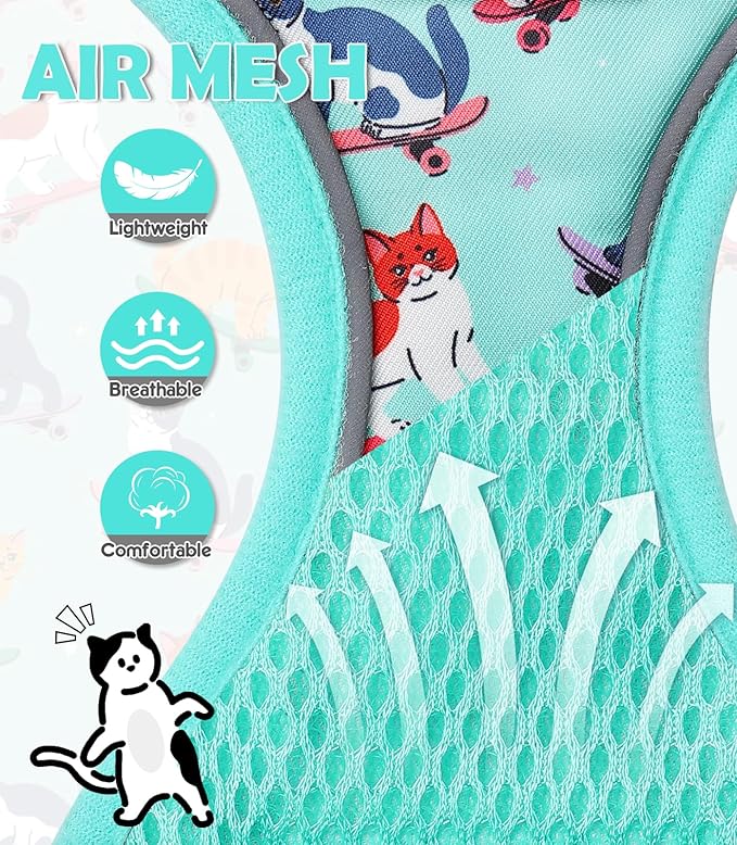 Halypet Cat Harness and Leash Set[MAX Safety 4th-Gen] Cute Escape Proof Vest Harness for Girl&Boy Cat Walking, Comfortable Adjustable Leash and Reflective Strips for Outdoor Kitten, XS Purrfect Green