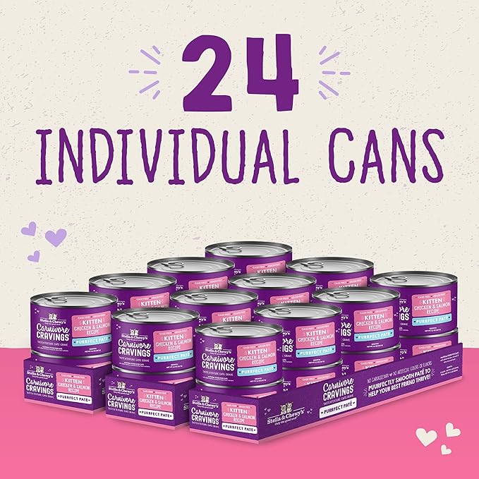 Stella & Chewy's Carnivore Cravings Purrfect Pate Cans – Grain Free, Protein Rich Wet Cat Food – Cage-Free Chicken & Salmon Kitten Recipe – (2.8 Ounce Cans, Case of 24)