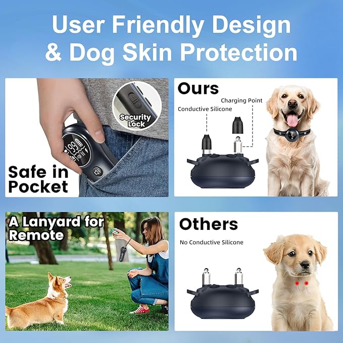 2-in-1 Shock Collar for Dogs & Dog Training Collar with Remote Control 3300FT, Dog Bark Collar with IP67 Waterproof 5 Level Sensitivity, Rechargeable E Collar for Small Medium Large Dogs - Black