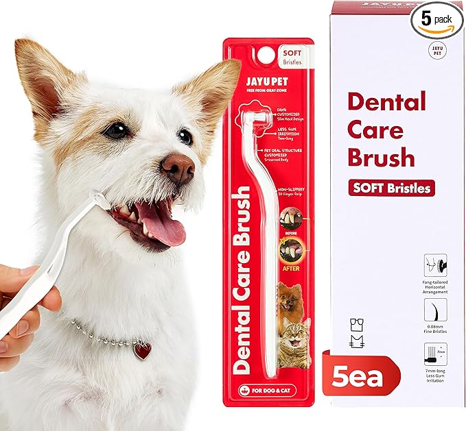 JAYU PET Dental Care Brush (Soft Bristles) 5ea - Dog Toothbrush, Cat Toothbrush, Dental Care for Kitten and Small Dogs, Removing Old Plaque and Tartar, Cat Teeth Brushing & Easy Cleaning