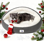 23" Covered Cat Bed Cave for Indoor Cats and Small Dogs - Enclosed Cozy Pet Bed with Hooded Roof for Added Security & Warmth, Washable & Removable Cushion, Anti-Slip Bottom Cat House, Gray