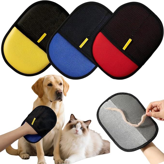 3Pcs Electrostatic Pet Hair Removal Gloves for Cats&Dogs,2025 New Upgraded Reusable Quick De-Shedding Grooming Gloves, Animal Fur Remover Tool for Couch,Carpet,Furniture,Car Seat,Clothing,Curtain
