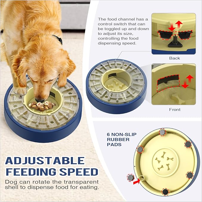 KADTC Dog Spinning Puzzle Feeder Food Slow Bowl for All Dog Breeds Adjustable Feeding Time from 5 to 60 min Capacity 17.64 Ounce Puppy Treat Dispenser Toy Kibble Dispensing Toys Healthy Eating