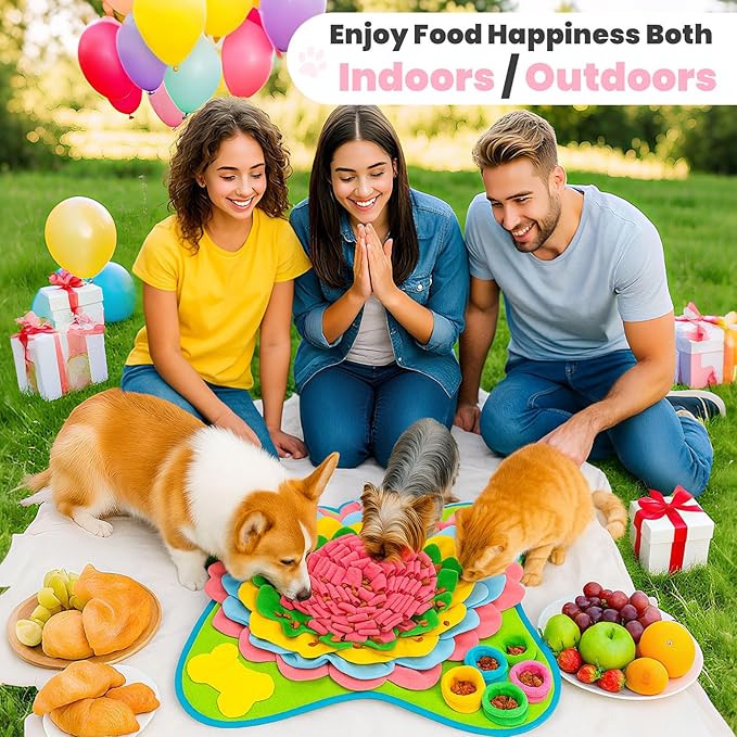 PETCARE Snuffle Mat for Dogs Interactive Enrichment Puzzle Toys for Small Medium Breed Dogs Cats Rabbits Cognitive Puppy Sniff Foraging Mats Mental Stimulation Treat Game Slow Feeder Mats, 19*19 inch