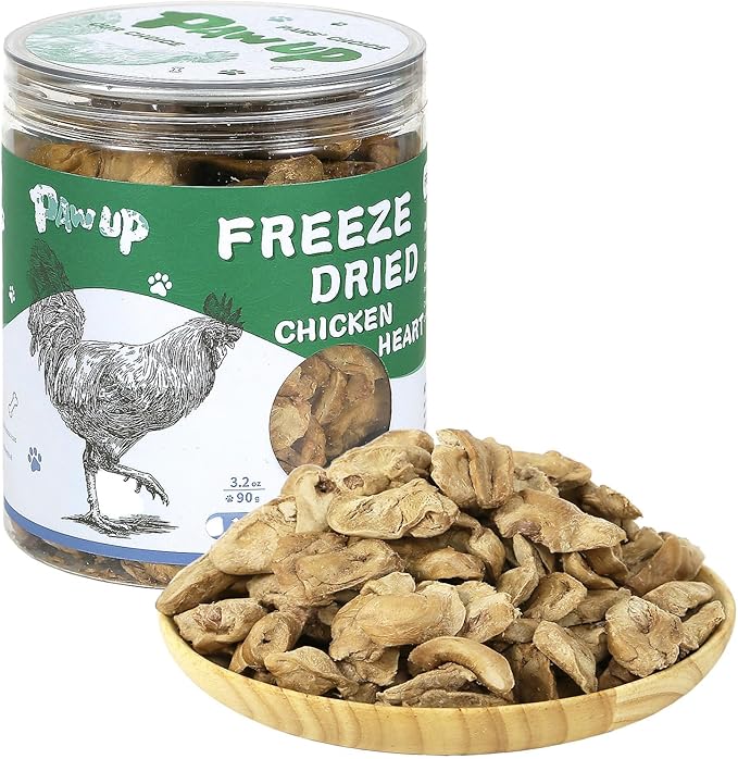 PAWUP Freeze Dried Chicken Heart Pet Treats, High Protein Freeze-Dried Pet Food for Dogs, Cats, Fresh Ingredient, 3.2 oz, Rawhide Free, Gluten&Grain Free