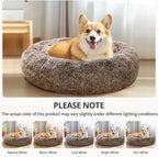 JOLLYVOGUE Calming Dog & Cat Bed for Small Dogs, Anti-Anxiety Donut Cuddler Cozy Soft Round Bed with Anti-Slip Bottom, Fluffy Faux Fur Plush Cushion Beds for Small Medium Dogs, 20"/Smoke Brown