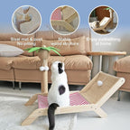 Beach Chair Cat Hammock, Cat Furniture, Original Cozy Cat Lounger with Sisal Scratcher and Toy Ball, Elevated Cat Beds for Indoor Cats (Red)