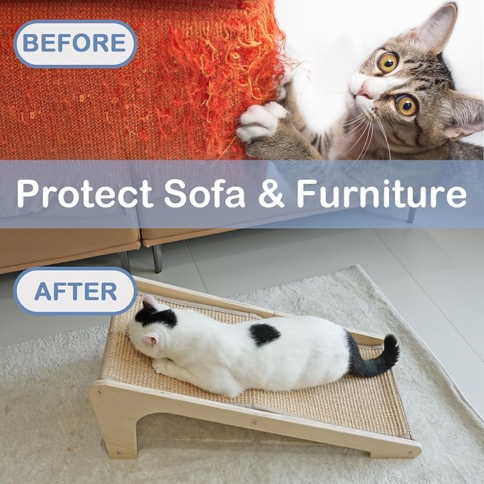 Cat Scratcher, L-Shape Cat Scratching Pad, 27 Inch Sisal Scratching Ramp, Protecting Furniture Scratch Pads for Indoor Cats, Catnip, Large