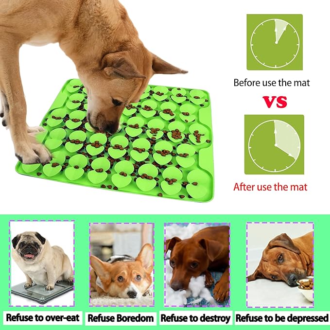 Large Silicone Snuffle Mat for Small Medium Large Dogs Slow Down Eating,Slow Feeder Lick Mat for Dry Wet Food for Pet Encourages Natural Foraging Skill,Relieving Stress (Green)