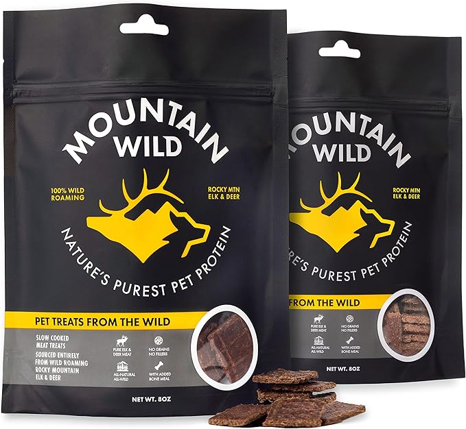 Venison Jerky Training Treats for Dogs – Elk & Deer Meat Protein Dog Treat High-Value Reward – All-Natural, No Fillers, Grain-Free, No Preservatives – 8 oz (2 Pack)