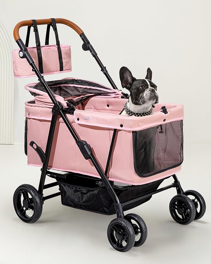 Dog Stroller for Large & Medium Dogs (20–132 lbs), Pet Stroller for 2 Small Dogs, Extra Large Heavy Duty, Foldable & Ventilated, Pink or Navy