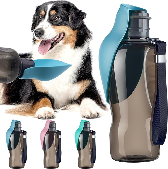 Portable Dog Water Bottle with Bowl, Leak Proof, Convenient for Walking, Hiking and Camping (Gray Blue, 27oz)