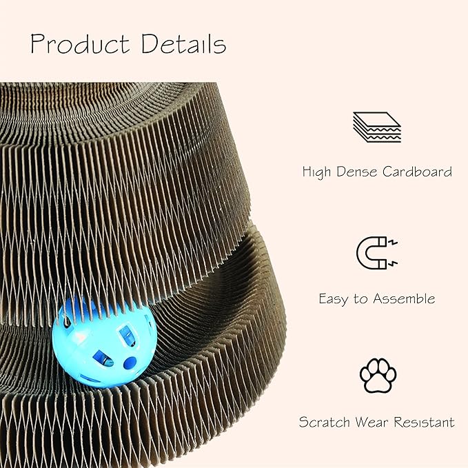 Magic Organ Multiform Scratching Board with Catnip, Foldable Magnetic Assembly Cat Scratch Pad for Outdoor Entertainment, Portable Accordion Cat Scratcher Cardboard with Bell Ball Toy for Indoor Cats