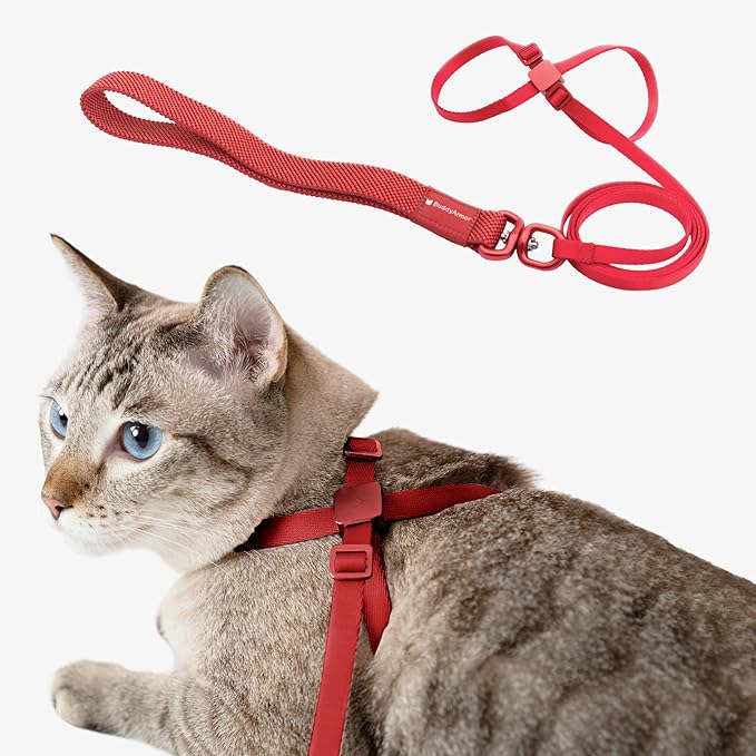 Cat Harness and Leash 2-in-1, Escape Proof Anti-Chocking Harness Adjustable Lighweight Leash for Walking Outoor Training for Kitten Small Large Cats Puppy, US IDA Bronze Award (Vivid Red)