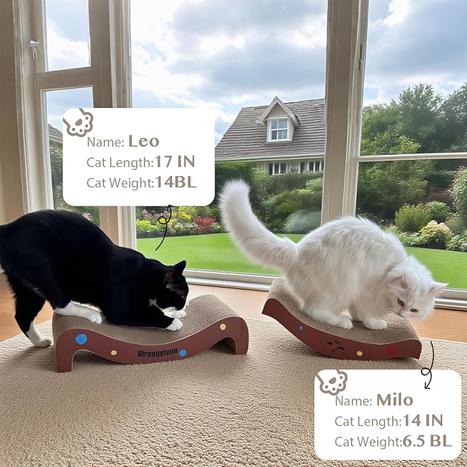 Cat Scratcher, Cat Scratching Board, Cat Scratcher Set, Scratch-Resistant Cat Scratching Post Large (20L X 4H in.) and Small (16.5L X 2.5H in.), Corrugated Cardboard