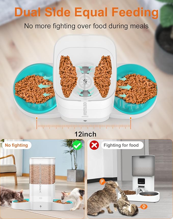 HoneyGuaridan 5L Automatic Cat Feeder for Two Cats, 2.4G WiFi Enabled Smart Feed Pet Feeder with Slow Feeder Bowl,APP Control Dispenser, Dual Power Supply,Desiccant Bag,10s Meal Call White