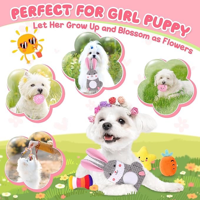 Zeaxuie 23 Pack Pink Puppy Toys for Teething, Small Dog Toys with Cute Puppy Chew Toys, Squeaky Dog Toys, Treat Ball and Interactive Rope Toys