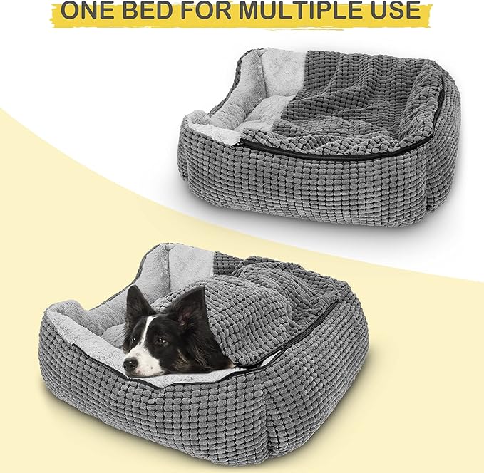 GASUR Dog Beds for Large Medium Small Dogs, Rectangle Cave Hooded Blanket Puppy Bed, Luxury Anti-Anxiety Orthopedic Cat Beds for Indoor Cats, Warmth and Machine Washable (30 inches, Grey)