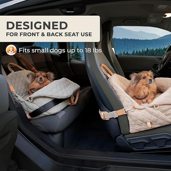 Dog Car Seat for Small Dogs – 3-in-1 Travel Carrier, Booster & Dog Bed for Car – Washable, Anti-Slip, Safety Straps – Fits Front & Back Seats – Cozy Pet Car Seat up to 25 lbs – Grey