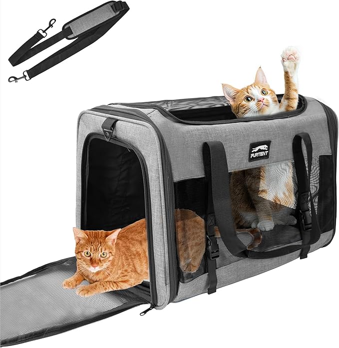 Soft Sided Two Cats Dog Carrier up to 25 lbs, Portable Mesh Pet Travel Bag for Medium Puppy Big Cats, Collapsible Puppy Crate Home Outdoor 20x13x13in, Grey