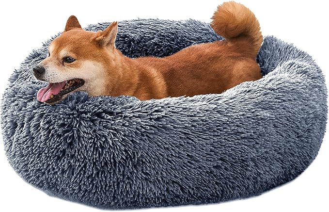 Comfort Donut Dog Bed for Small Dogs, Cat Bed & Pet Bed for Indoor Use, Medium Size with Soft Plush, Round Dog Beds for Large Dogs and Cats (Gray, 32''Lx32''Wx8''Th)