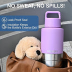 Insulated Dog Travel Water Bottle with Detachable Bowls, 3 in 1 Portable Dog Water Bottle Dispenser, Dog Accessories for Walking, Hiking, Camping, Outdoor (Lavender, 32 Oz)