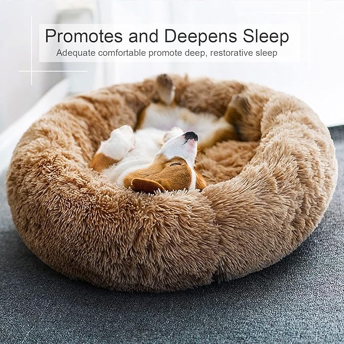 Dog Bed, Cat Calming Bed, Faux Fur Pillow Pet Donut Cuddler Round Plush Bed for Large Medium Small Dogs and Cats (44"x44"(Pack of 1), Camel)