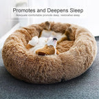 Dog Bed, Cat Calming Bed, Faux Fur Pillow Pet Donut Cuddler Round Plush Bed for Large Medium Small Dogs and Cats (44"x44"(Pack of 1), Camel)