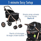 Titan-HD Premium Super-Sized Dog/Cat/Pet Stroller SUV Travel Carriage/w Access Ramp/100Lbs Capacity/Pumpless Rubber Wheels/Aluminum Frame for Small, Med, Large, XL Pets (Black)