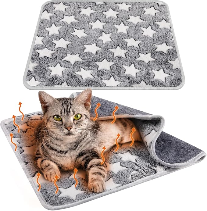 2 Pcs Self Warming Cat Bed Cute Dog Cat Thermal Mat Self Warming Star Cat Mat Pet Heating Pad Cat Blanket for Indoor Outdoor Washable(Large Star,29 x 20)