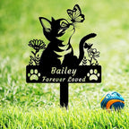 Custom Flower Cat Memorial Grave Marker Stake, Personalized Pet Grave Marker Metal Engraved Sign Butterfly Cat Memorial Garden Stake, Customized Name Cat Remembrance Stake Cat Memorial Gift