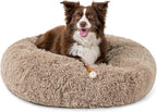 PetAmi Calming Dog Bed for Small Medium Dog Cat, Round Donut Dog Bed Washable, Fluffy Faux Fur Plush Cuddler Pet Kitten Cushion Bed, Anti-Slip, Fits up to 45 lbs, 30 inch, Taupe