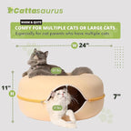 CATTASAURUS Peekaboo Cat Cave for Multiple & Large Cats Up to 30-45 Lbs, Scratch Detachable & Washable Tunnel Bed, Comfy Donut Cat Cave (Pastel Macaron, Large)