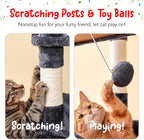 77-Inch Tall Cat Tree for Indoor Cats, Multi-Level Large Cat Tower with 4 Hammocks, 2 Padded Perches, Cat Condo, Sisal Scratching Posts and Hanging Toys for Large Adult Cat, Smoky Grey