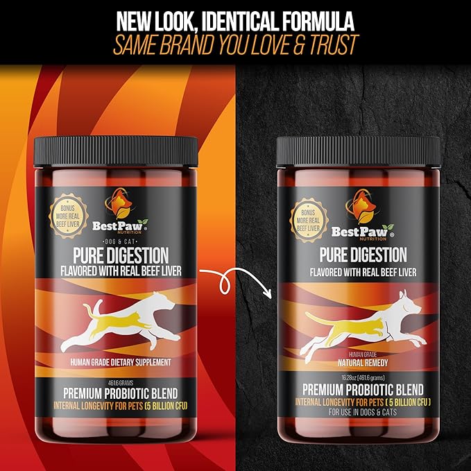 Dog & Cat Premium Probiotic Prebiotic & Digestive Enzymes 5 Billion CFU Organic Turmeric Coconut Oil Pure Pumpkin & Kelp for Healthy Bowels Gut & UTIs Beef Liver Flavor