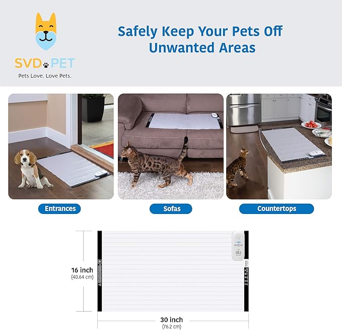 SVD.PET Pet Training Mat with Tester, 30" X 16", Pet Shock Pad, Dogs & Cats Electronic Repellent scat mat for Indoor, 3 Training Modes, 5 Adjustable Levels, Animal Safe Auto Power Off