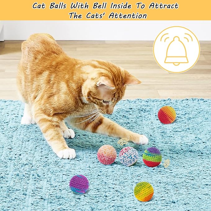 Retro Shaw Cat Toys Balls, Yarn Cat Ball with Bell Inside, Kitten Toys for Indoor Cats Kitty, Interactive Cat Nip Chew Toys for All Pet Breed 6 Pack