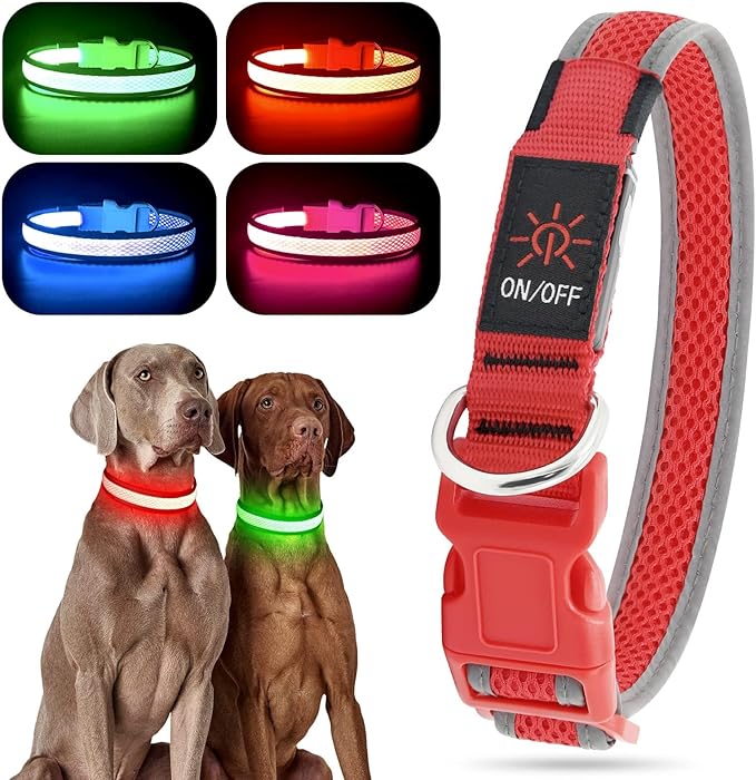 YFbrite Light up Dog Collar, USB Rechargeable LED Puppy Collar Super Bright Adjustable Glowing Dog Lights for Night Walking (Red, Medium)
