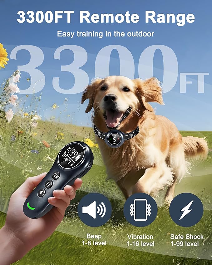 2-in-1 Dog Shock Collar & Dog Bark Collar - Rechargeable Dog Training Collar with Remote Control for 5-150 lbs, Dog Collars 5 Sensitivity Levels, IP67 Waterproof for Large Medium Small Dogs
