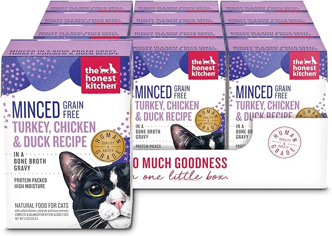 The Honest Kitchen Minced - Turkey, Chicken & Duck in Bone Broth Gravy Wet Cat Food, 5.5 oz (Pack of 12)