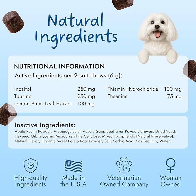 Pet Vet Calming Chews for Dogs – Dog Anxiety Relief (Beef Liver Flavor 60 Chews) – Stress Relief, Dog Supplements for Hyperactive & Anxious Dogs – Dog Anxiety Chews for Relaxation, Dog Care Products