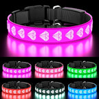 Dog LED Collar, 3D Design Light Dog Collars Adjustable Light Up Dog Collars 15 Multi-Colors Lighting Rechargeable Waterproof Bright Safety Light Up Dog Collar, Purple