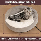 Heated Cats Bed with Cover,Indoor Auto Heating Pets Bed for Cats and Puppy, Washable and Warm Round Anti-Anxiety Heated Pets Bed with Cozy Hooded Blanket (20" with Cover)