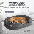 Orthopedic Dog Bed for Extra Large Dogs, Extra-Thick 3.6" Foam Fluffy Fur Sofa with Comfortable Sides, Soft and Big Dog Couch Bed with Washable Removable Cover and Non-Slip Oval Bottom, Grey