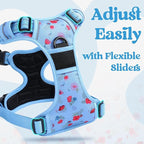 rabbitgoo Dog Harness for Large, No Pull Pet Harness with 3 Buckles, Adjustable Soft Padded Vest with Control Handle, Walking Reflective Pet Vest for Large Dogs, Floral Blue, L
