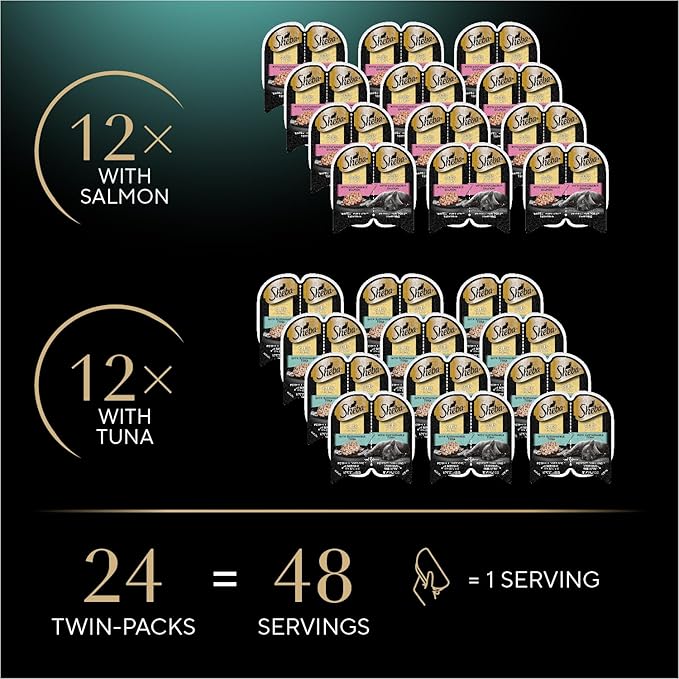 Sheba Perfect Portions Wet Cat Food Cuts in Gravy, with Sustainable Salmon, and with Sustainable Tuna, 2.6 oz. Twin-Pack Trays (12 Count, 24 Servings) (Pack of 2)