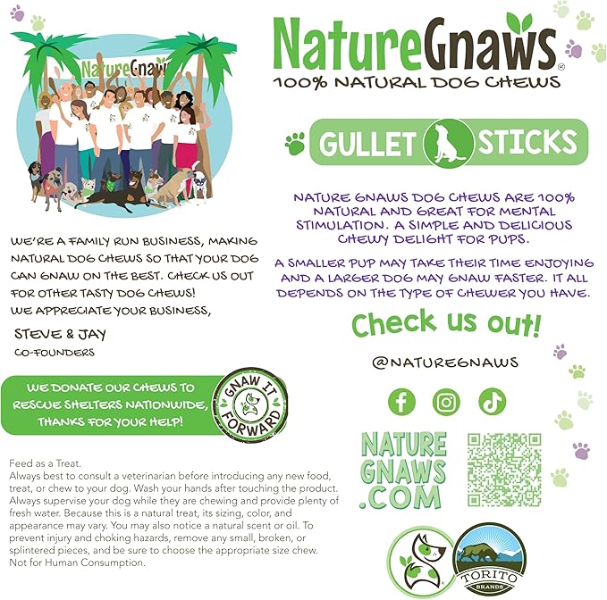 Nature Gnaws Beef Gullet Sticks for Dogs 5-6" (1Lb) - Natural Beef Jerky Stick Dog Chew Treats - Rawhide Free