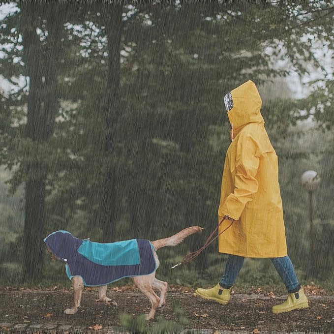 IECOii Dog Raincoat,Waterproof Rain Coat for Small Dogs,Adjustable Pet Rain Jacket with Hood,Lightweight Doggy Raincoats with Reflective Stripes,Blue,Small
