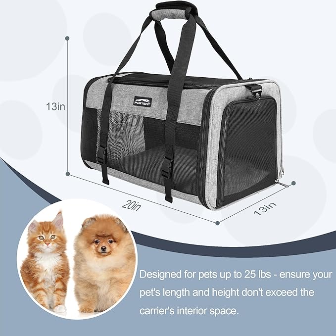 Cat Carrier Dog Carriers for Small Medium Dogs Large Cat Carrier Soft Sided Cat Carriers, Pet Travel Carrier Collapsible Cat Bag 0-25 Lbs, Puppy Kitten Carrier (Grey)