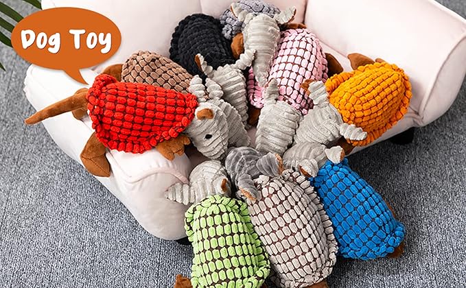 Hollypet Plush Dog Squeaky Toy Stuffed Armadillo Animal Pet Puppy Chew Toys with Clean Teeth for Small Medium Large All Breed Sizes Dogs, Brown, 8 in